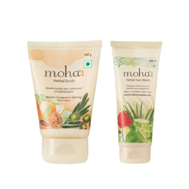 Moha Exfoliate and Glow Kit for Clear Skin | Face Wash 200ml + Herbal Scrub 100g | Suitable for All Skin Types | For Men & Women